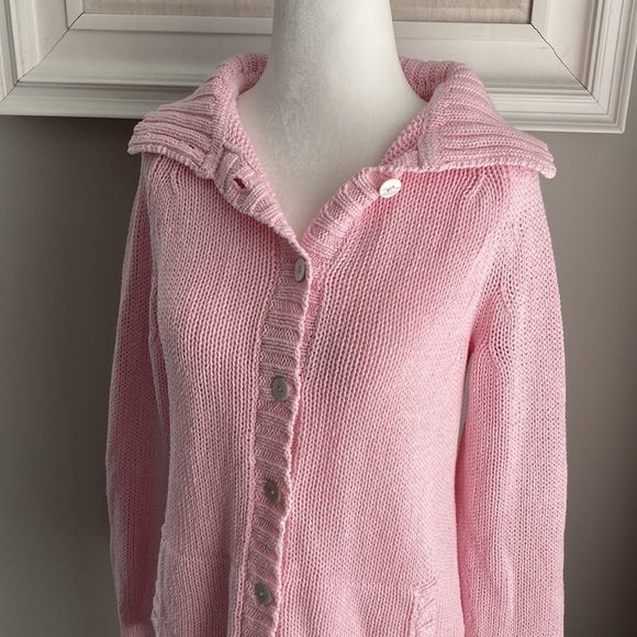 Vintage 90s 80s Longaberger Homestead Pink Knit Cardigan Buttonup Sweater Small - Picture 10 of 12